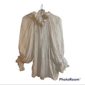 Vintage Womens Cream Ruffle Sheer Blouse